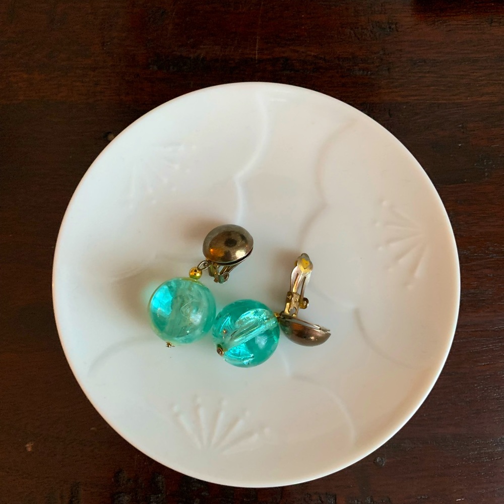 Vintage Light Blue Aqua Clip On Bobble Earrings